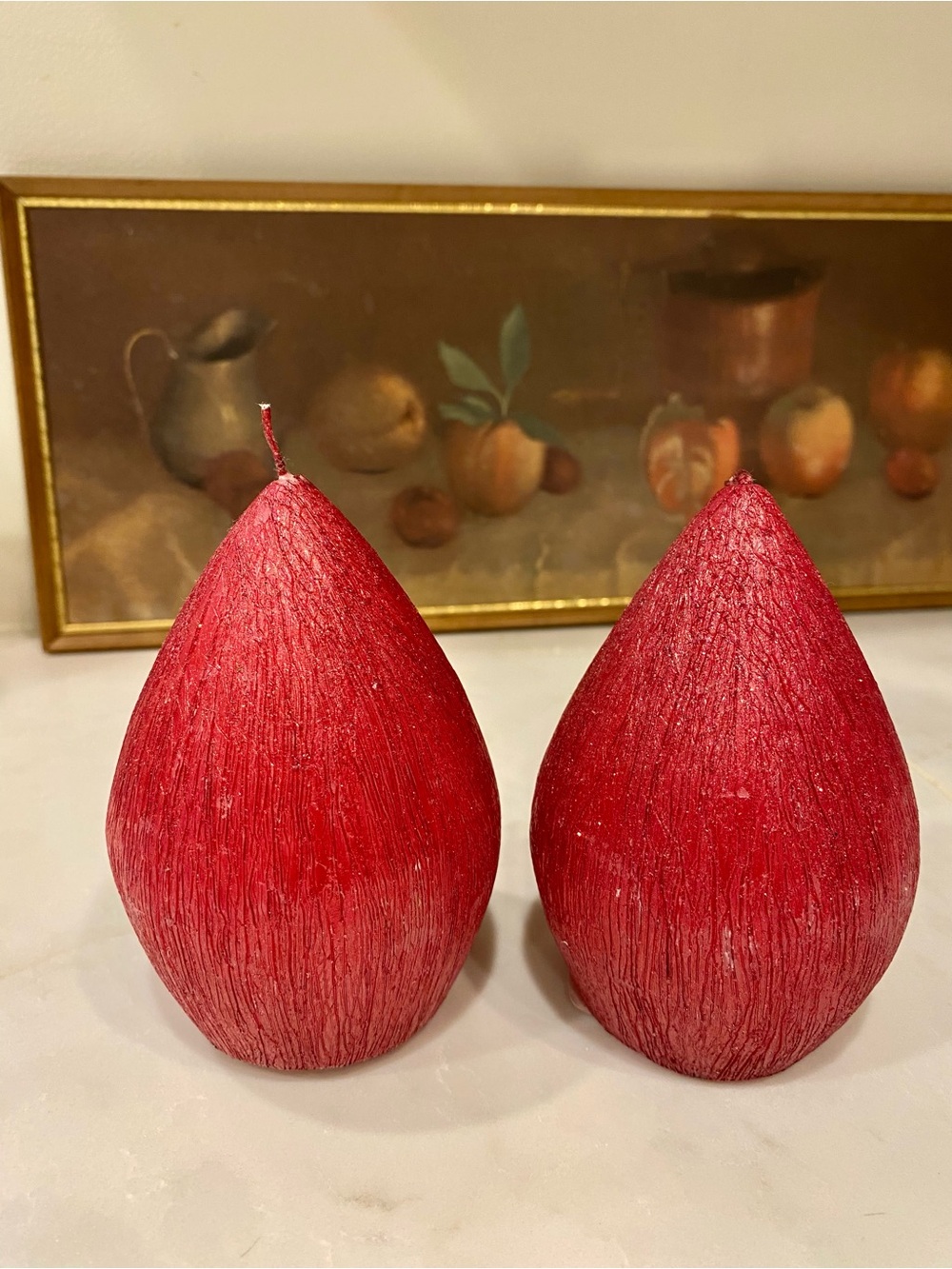2 Bosc Pear shape unscented, unused candles. Subtle sparkles. Home decor